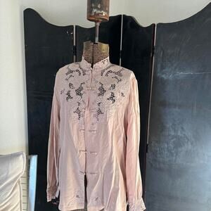 Max Nugus Women's Large Blouse Cream Pink Pure Silk Embroidered Lace
